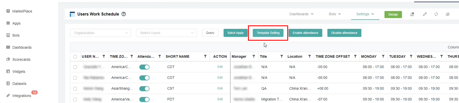 users work schedule