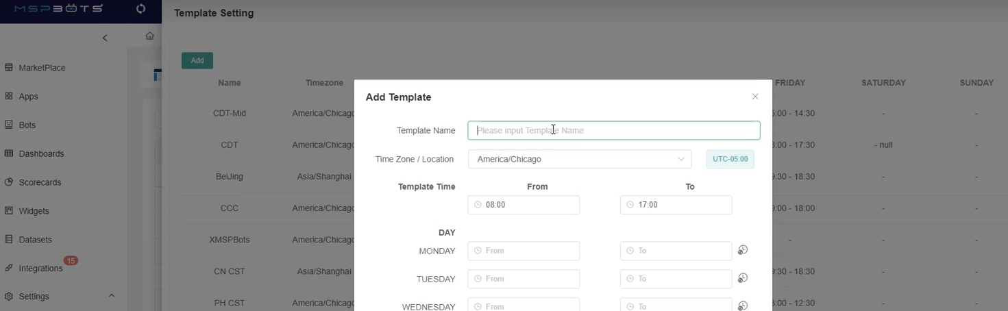 template setting