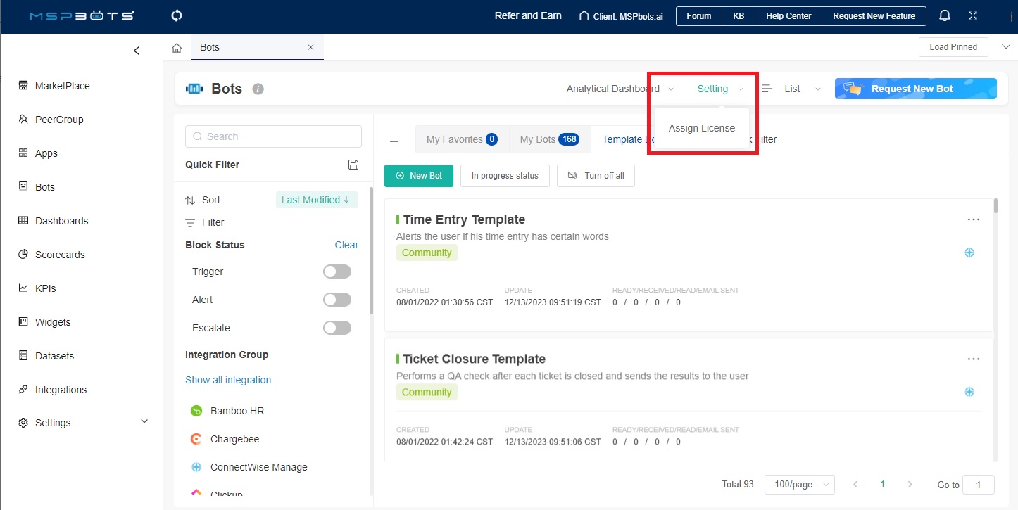 assign bot license