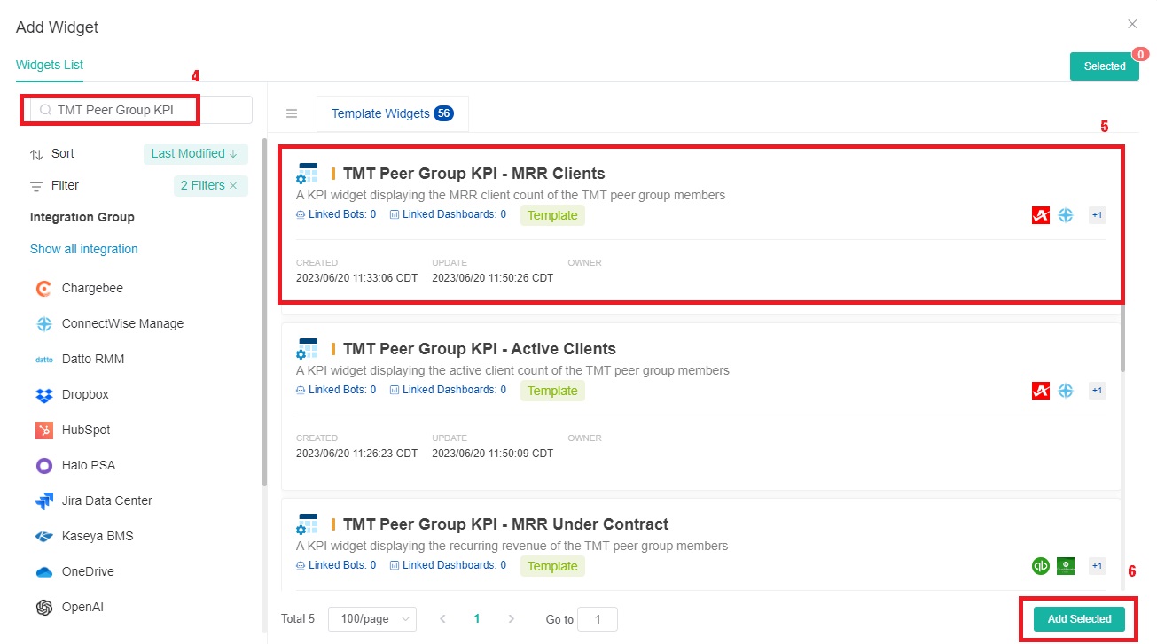 image select KPIs