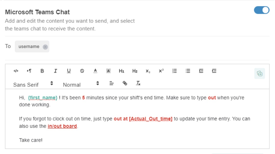 clock out message