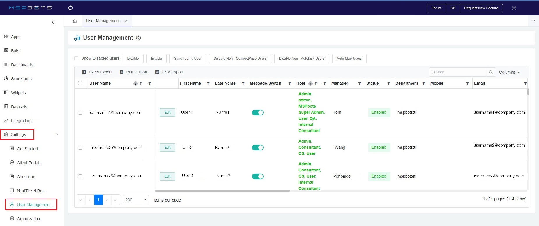 settings user management