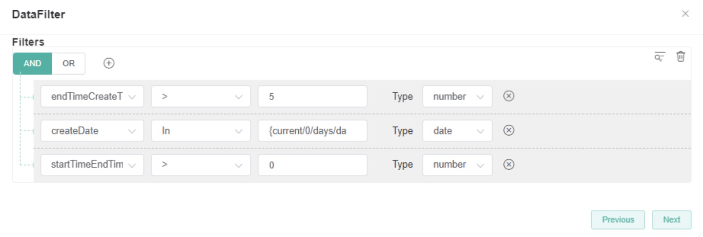 data filter settings