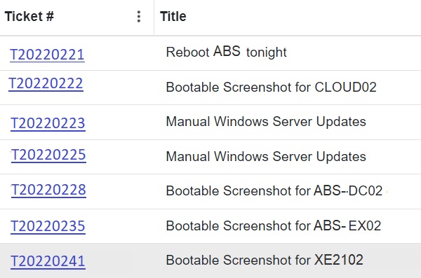hyperlinked ticket numbers