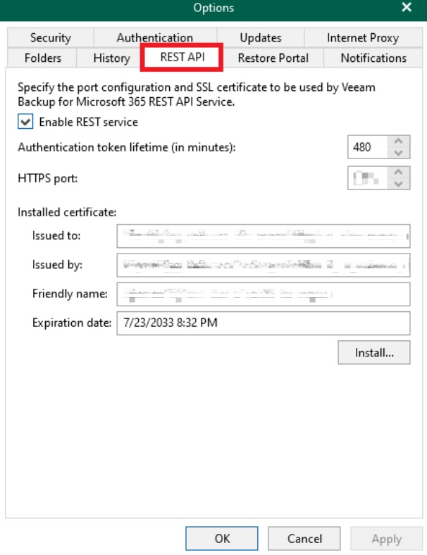 image REST SPI settings