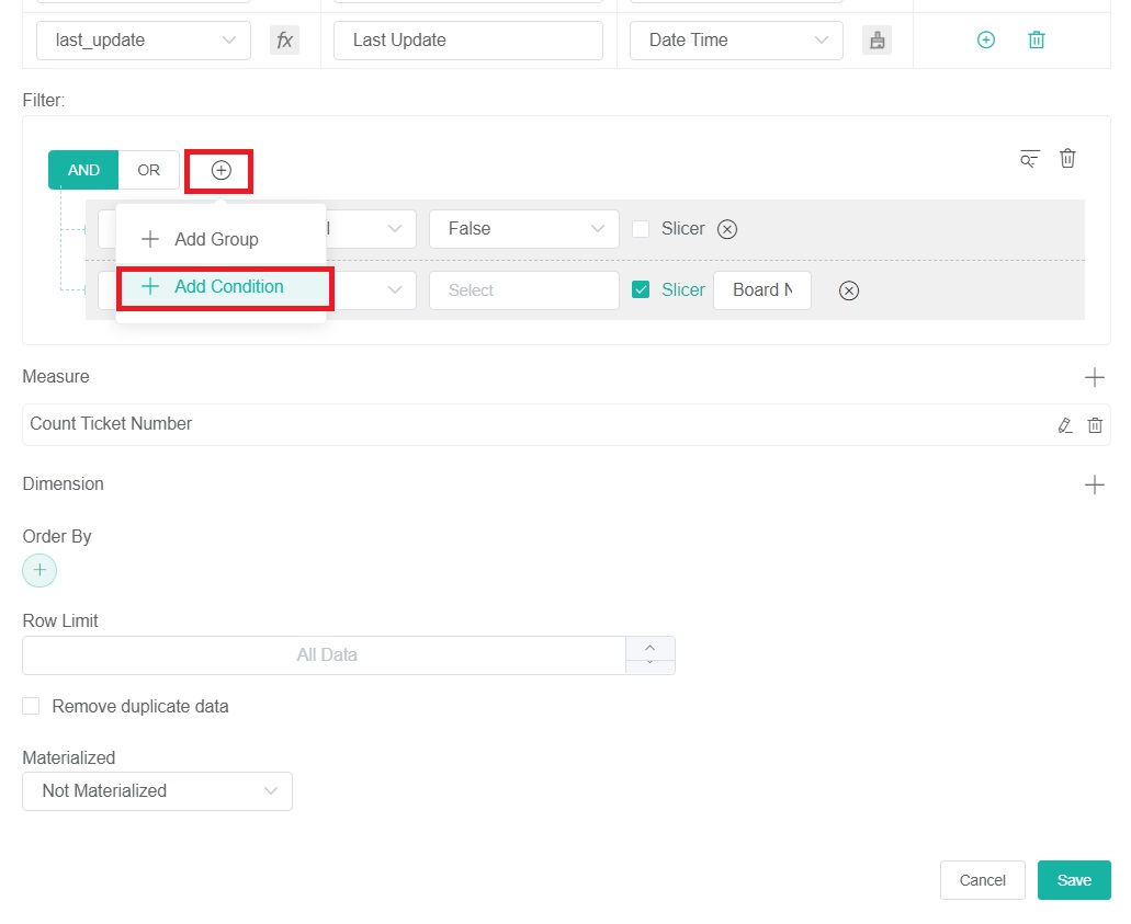 edit dataset filter