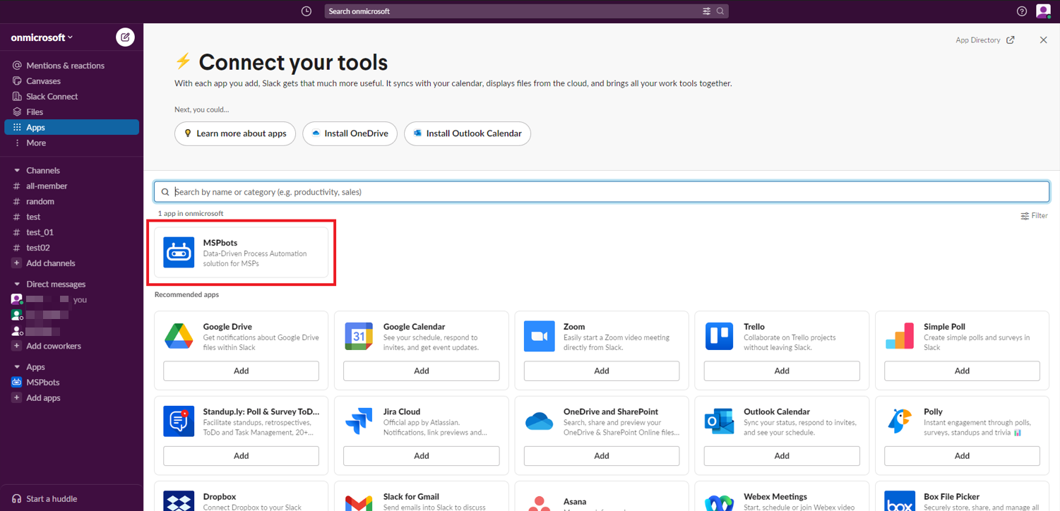 image MSPbots installed in Slack