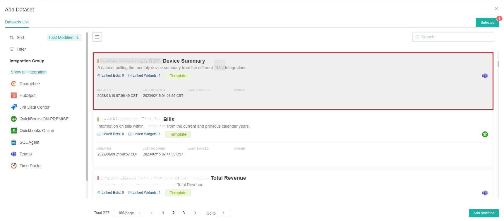 select dataset