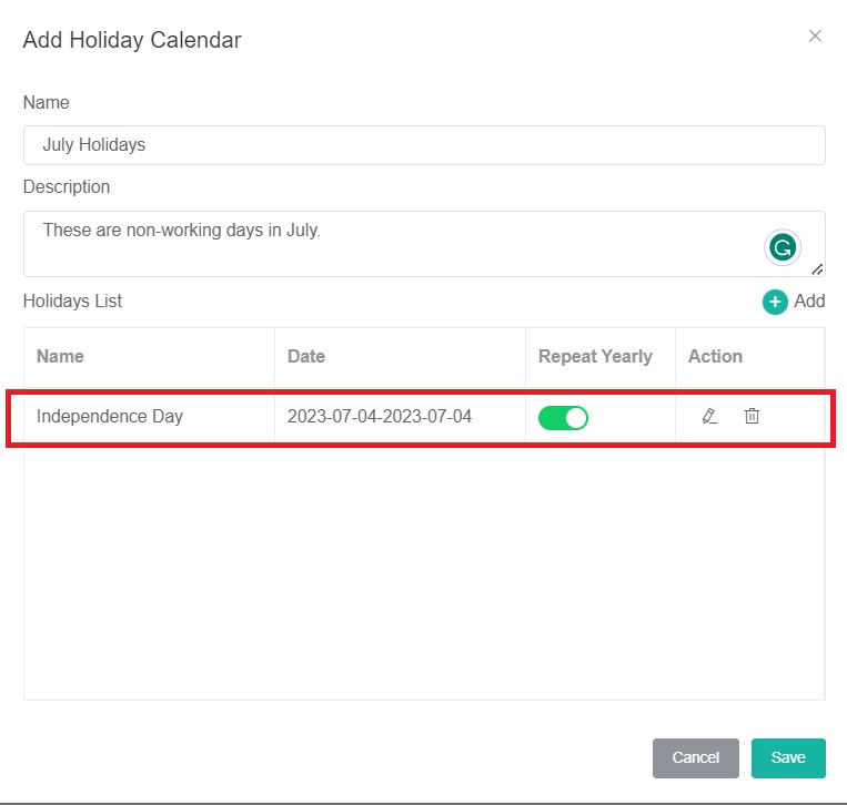 confirm holiday