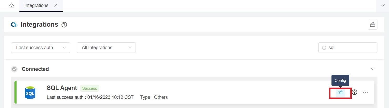 SQL agent config