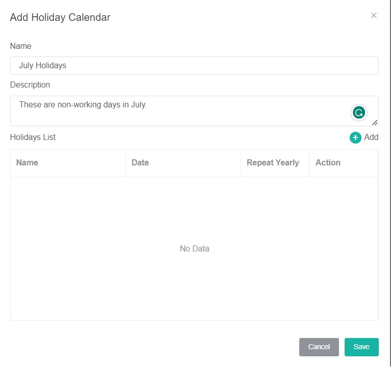 holiday calendar