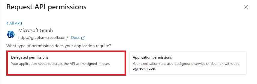 required API permissions - delegated permissions
