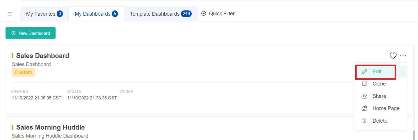edit dashboard