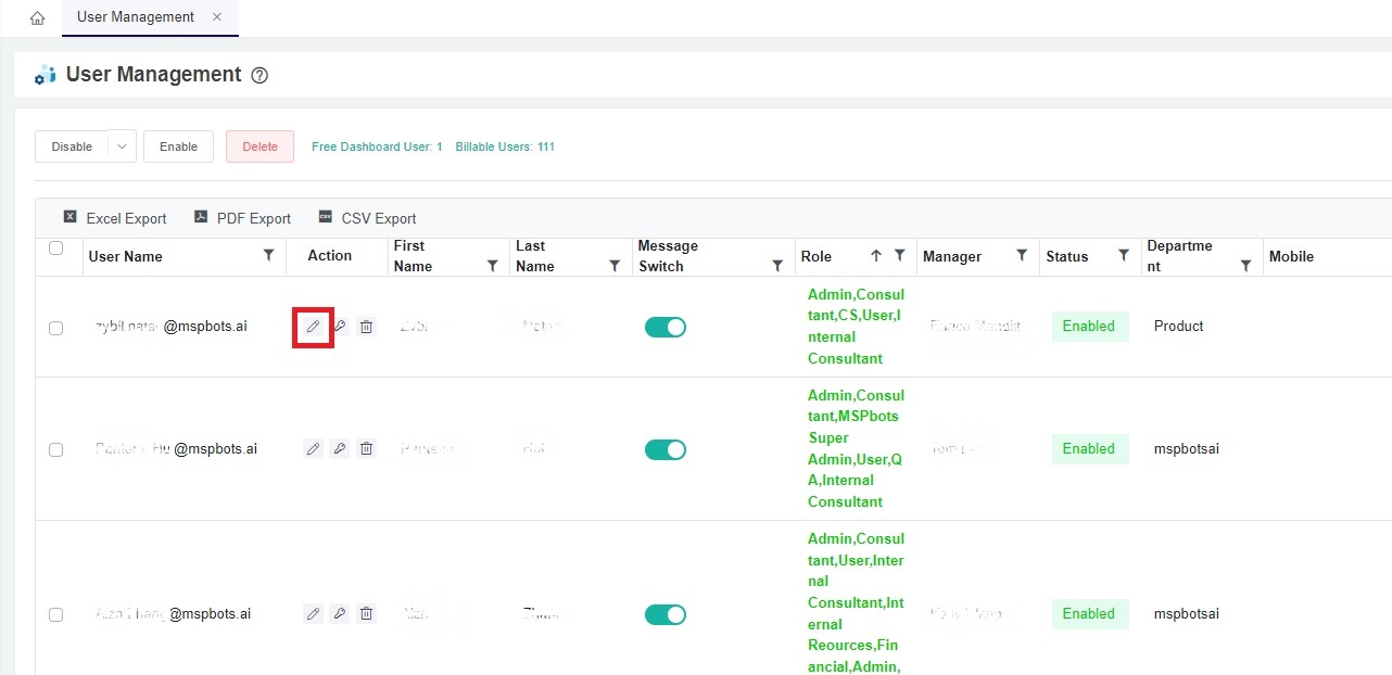 edit user access