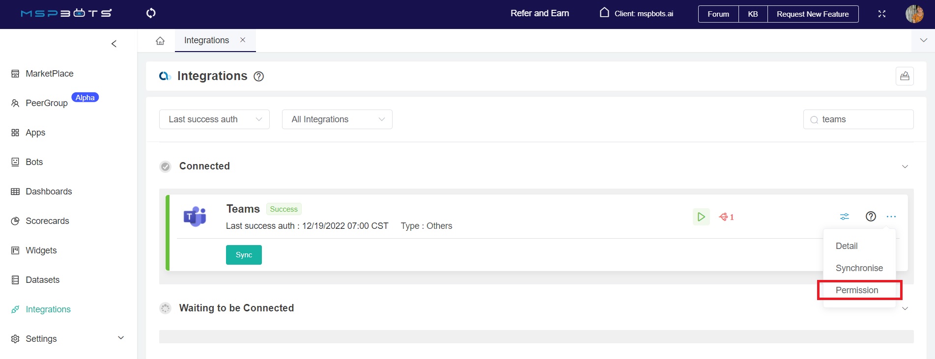 Teams permissions