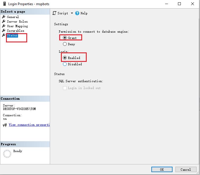 log in properties