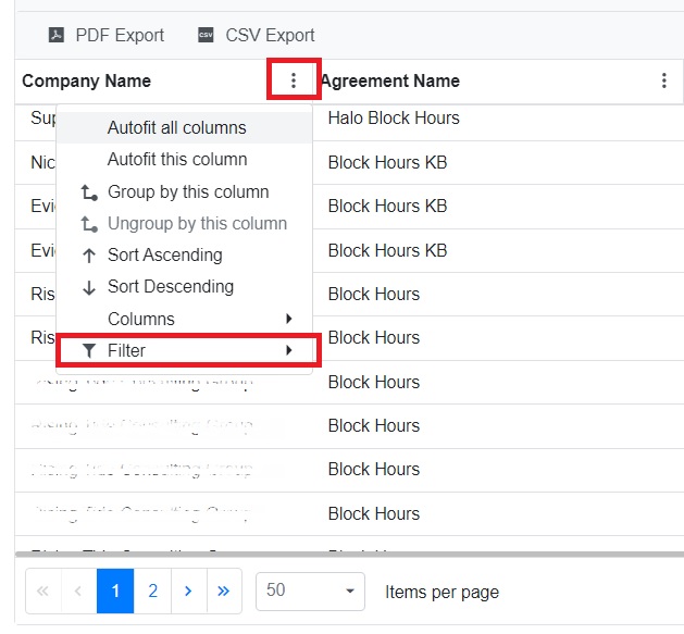filter widget data
