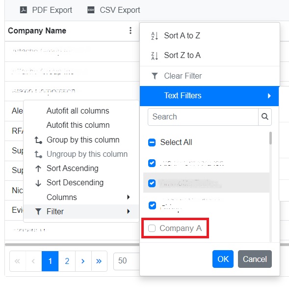 exclude company from widget