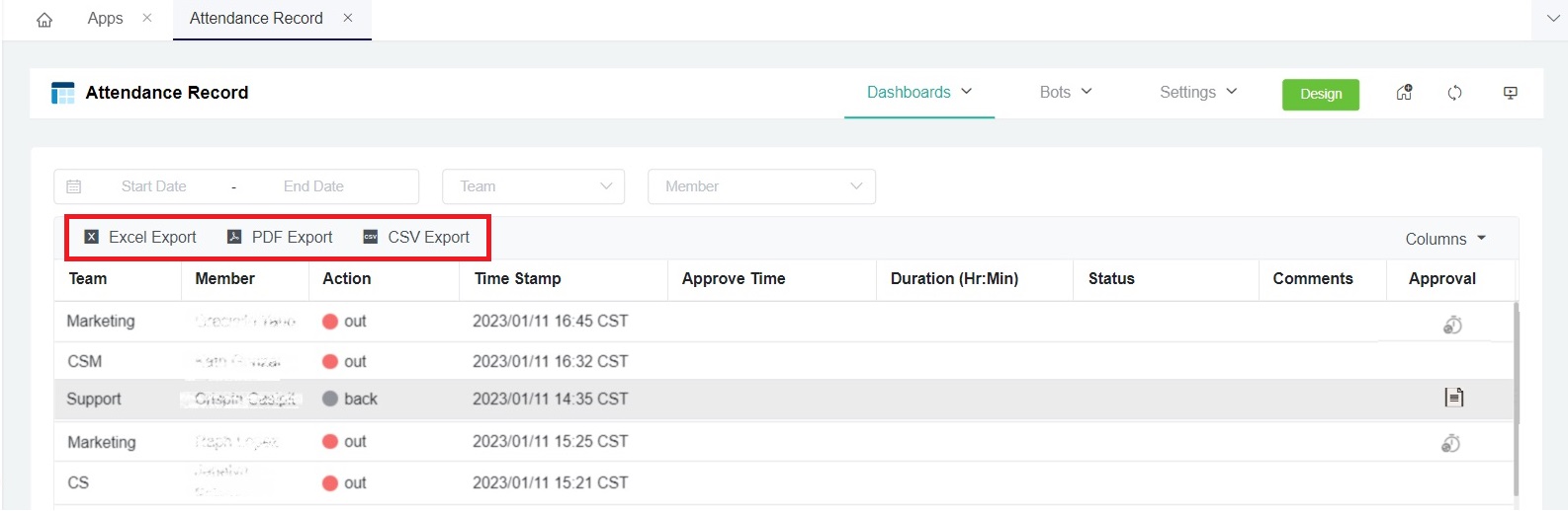 Attendance Export